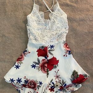 SHEIN Floral Lace Dress with Red and Blue Details